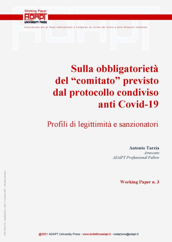 Sulla obbligatorietà del “comitato” previsto dal protocollo condiviso anti Covid-19. Profili di legittimità e sanzionatori