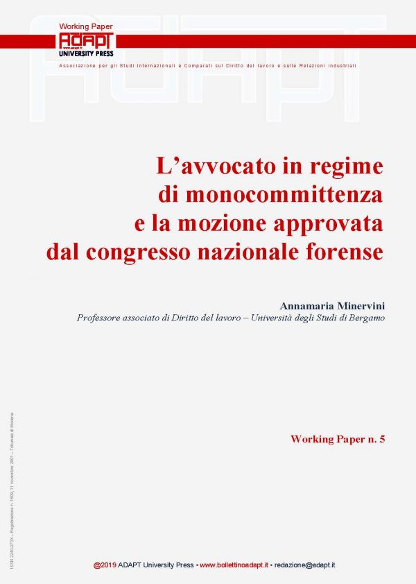L’avvocato in regime di monocommittenza e la mozione approvata dal congresso nazionale forense