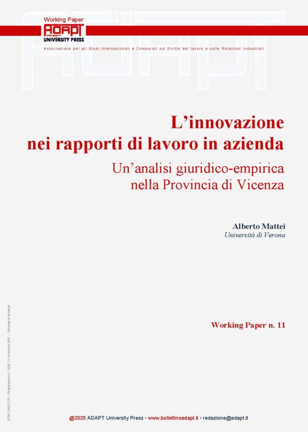 L’innovazione nei rapporti di lavoro in azienda. Un’analisi giuridico-empirica nella Provincia di Vicenza