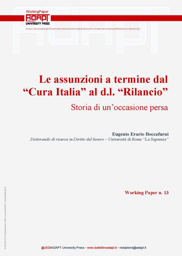 Le assunzioni a termine dal “Cura Italia” al d.l. “Rilancio”. Storia di un’occasione persa