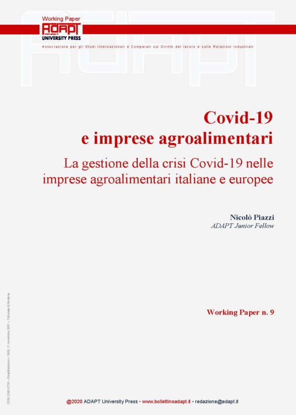 Covid-19 e imprese agroalimentari. La gestione della crisi Covid-19 nelle imprese agroalimentari italiane e europee