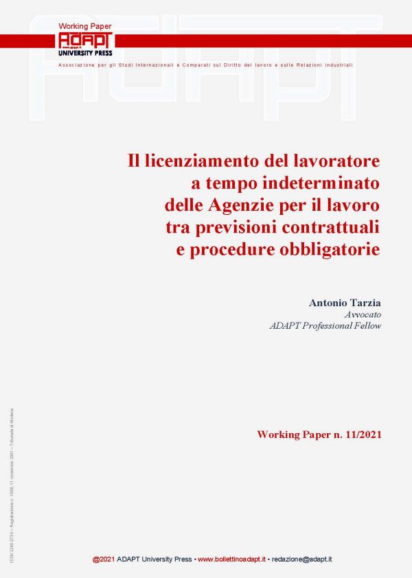 Il licenziamento del lavoratore a tempo indeterminato delle Agenzie per il lavoro tra previsioni contrattuali e procedure obbligatorie