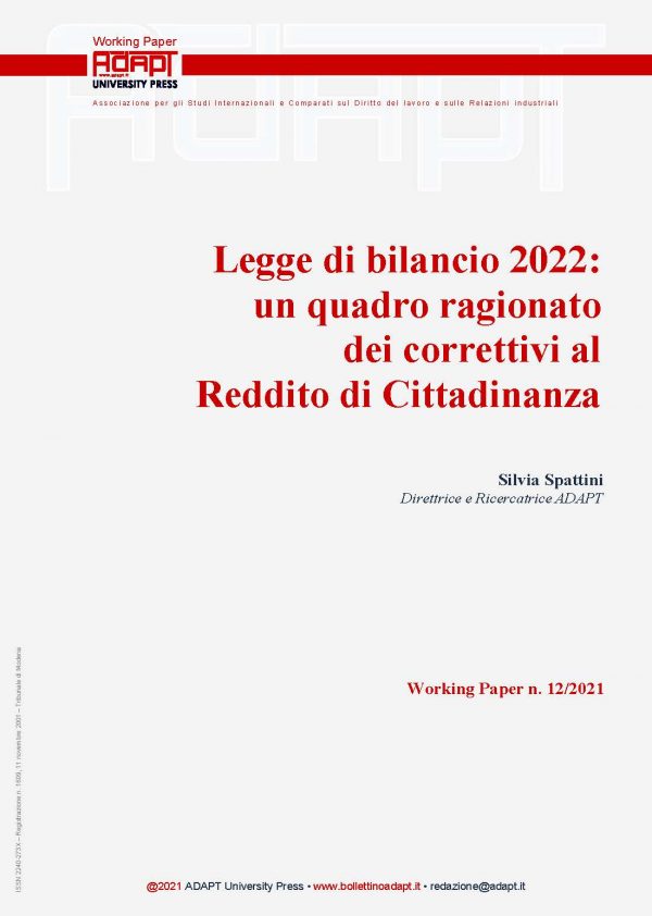 Legge di bilancio 2022: un quadro ragionato dei correttivi al Reddito di Cittadinanza
