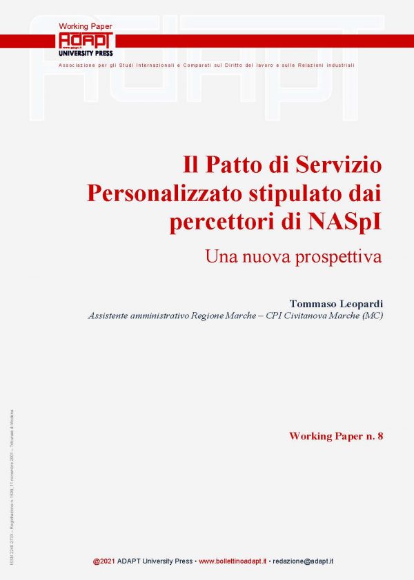 Il Patto di Servizio Personalizzato stipulato dai percettori di NASpI. Una nuova prospettiva