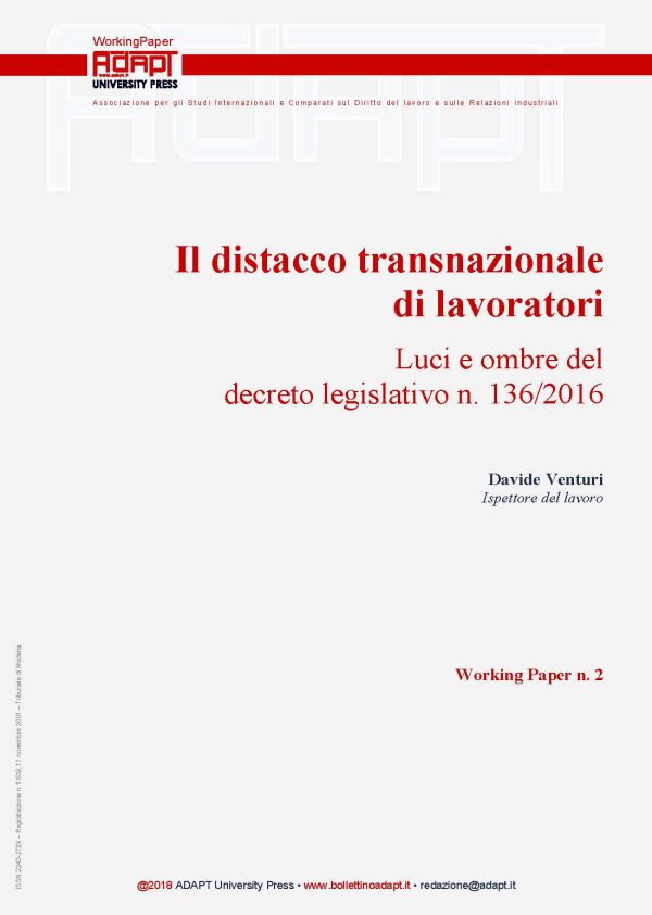 Il distacco transnazionale di lavoratori. Luci e ombre del decreto legislativo n. 136/2016