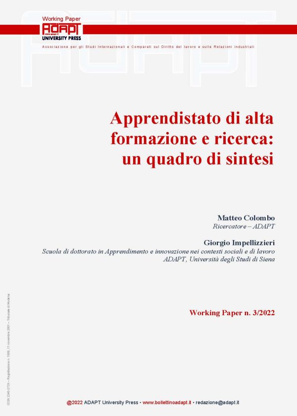 Apprendistato di alta formazione e ricerca: un quadro di sintesi