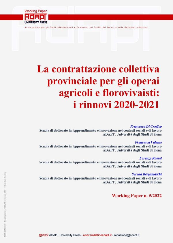 La contrattazione collettiva provinciale per gli operai agricoli e florovivaisti: i rinnovi 2020-2021