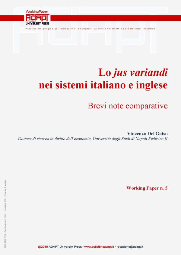 Lo jus variandi nei sistemi italiano e inglese. Brevi note comparative