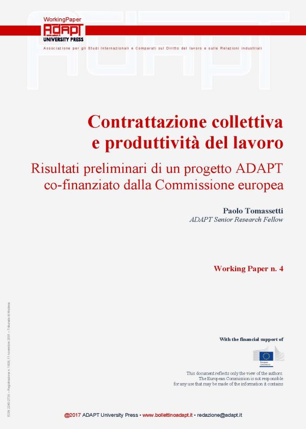 Contrattazione collettiva e produttività del lavoro. Risultati preliminari di un progetto ADAPT co-finanziato dalla Commissione europea