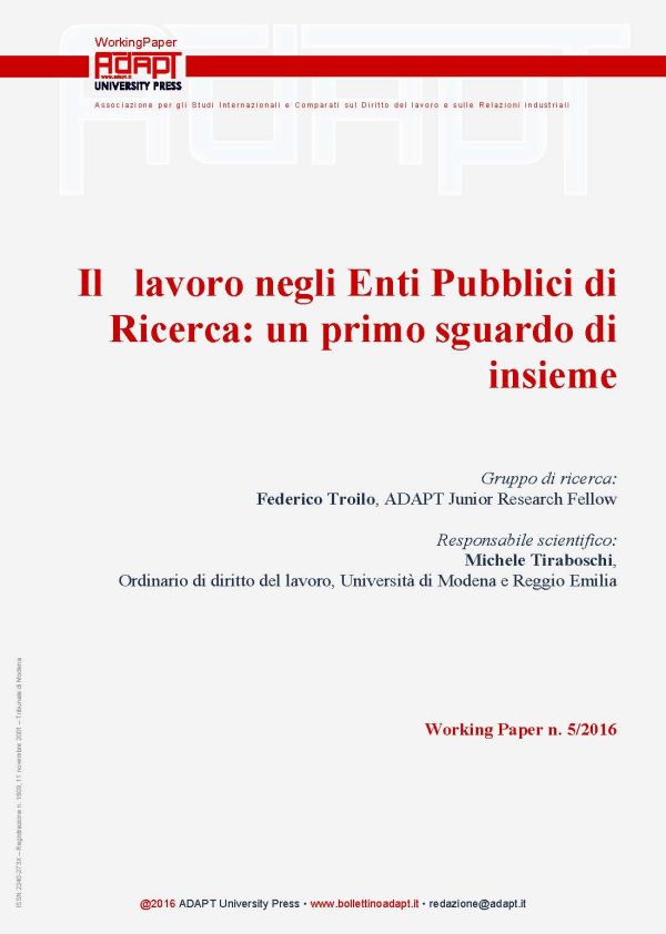 Il lavoro negli Enti Pubblici di Ricerca: un primo sguardo di insieme