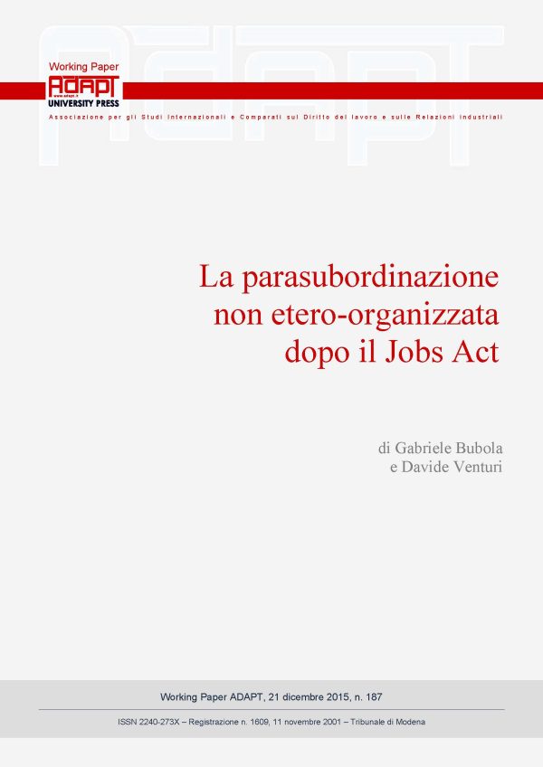 La parasubordinazione non etero-organizzata dopo il Jobs Act
