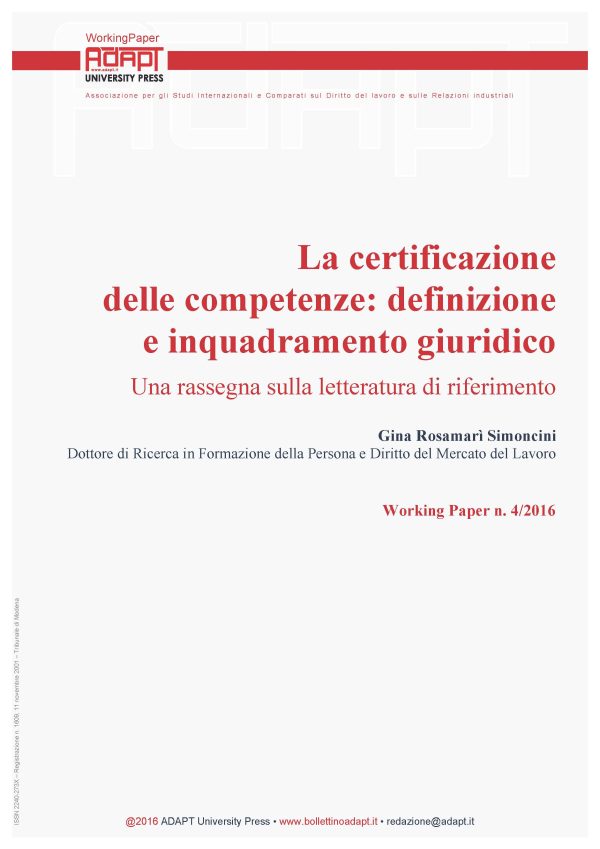La certificazione delle competenze: definizione e inquadramento giuridico. Una rassegna sulla letteratura di riferimento