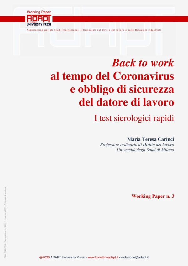 Back to work al tempo del Coronavirus e obbligo di sicurezza del datore di lavoro. I test sierologici rapidi
