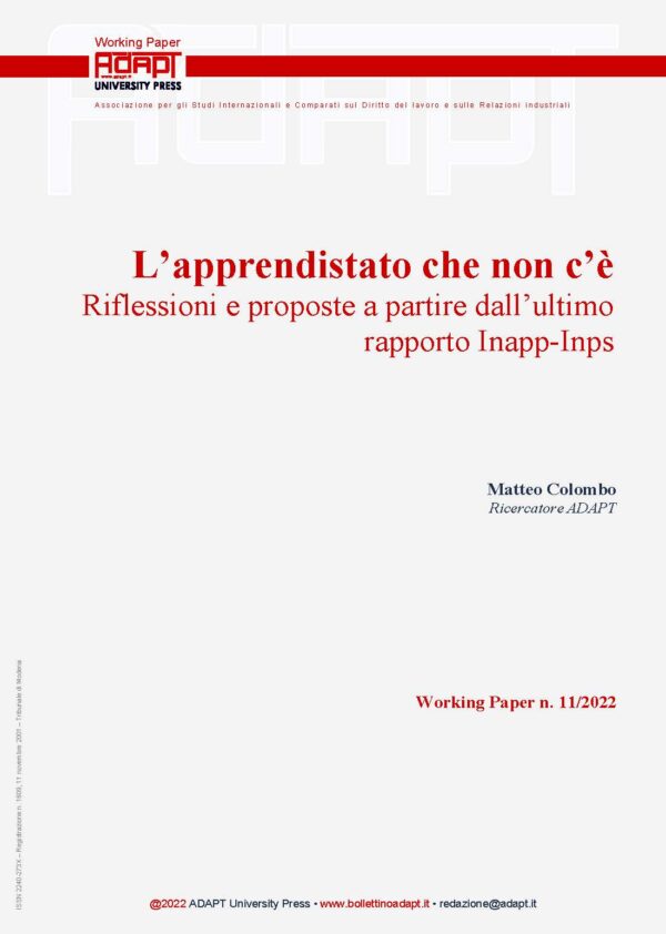 L’apprendistato che non c’è. Riflessioni e proposte a partire dall’ultimo rapporto Inapp-Inps