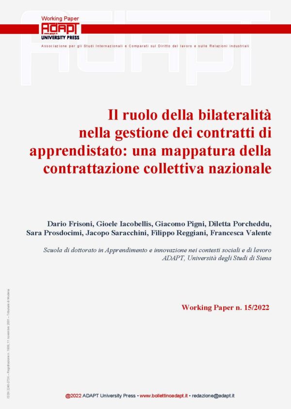 Il ruolo della bilateralità nella gestione dei contratti di apprendistato: una mappatura della contrattazione collettiva nazionale