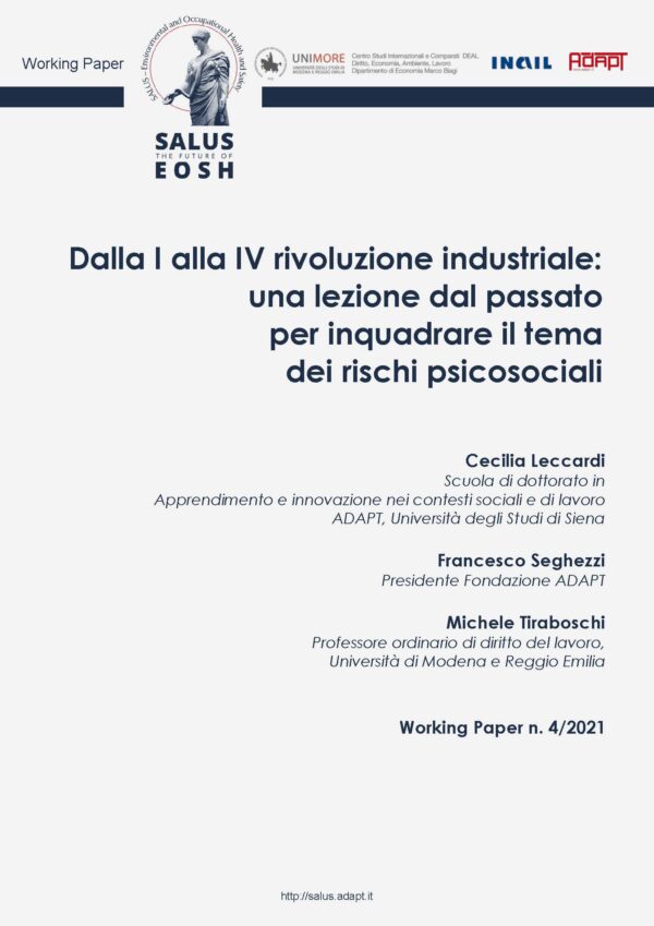 Dalla I alla IV rivoluzione industriale: una lezione dal passato per inquadrare il tema dei rischi psicosociali