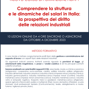 Corso sincrono-asincrono ADAPT: Comprendere la struttura e le dinamiche dei salari in Italia: la prospettiva del diritto delle relazioni industriali