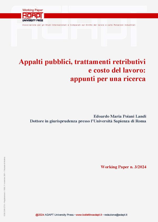 Appalti pubblici, trattamenti retributivi e costo del lavoro: appunti per una ricerca