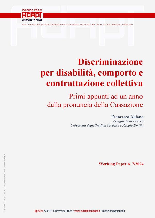 Discriminazione per disabilità, comporto e contrattazione collettiva. Primi appunti ad un anno dalla pronuncia della Cassazione