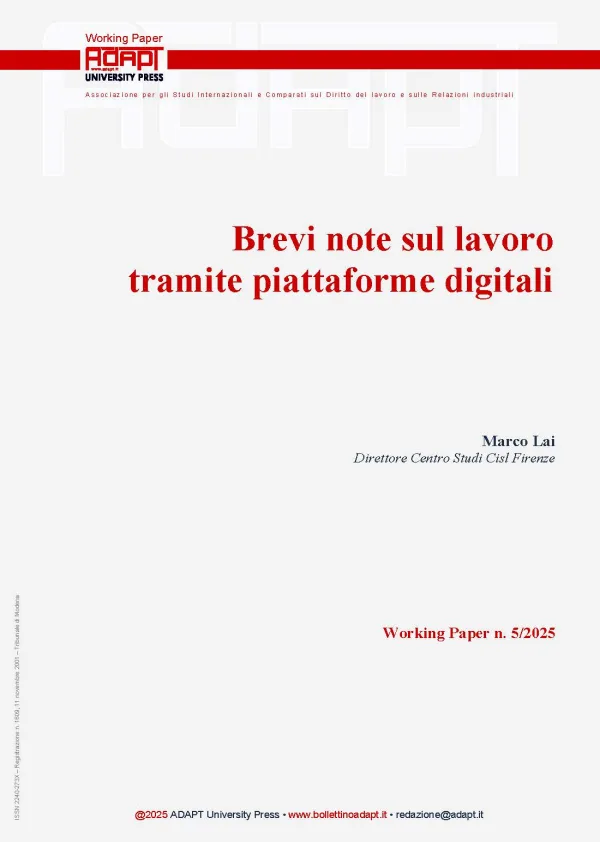 Brevi note sul lavoro tramite piattaforme digitali