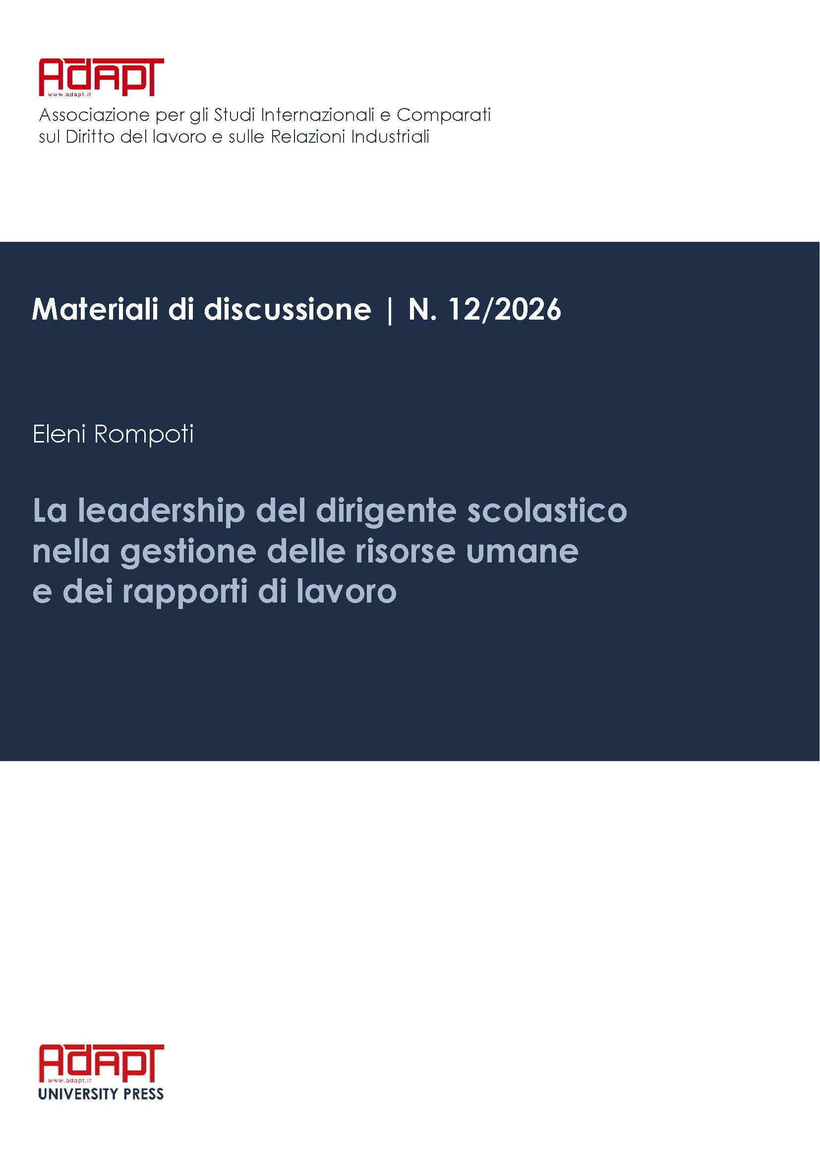 La leadership del dirigente scolastico nella gestione delle risorse umane e dei rapporti di lavoro